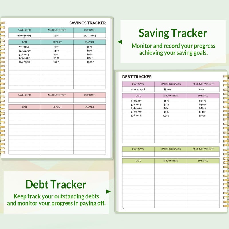 SUNEE Budget Planner - Monthly Budget Book with Expense Tracker Notebook, A4(8.5"" x 11"") Undated 12 Month Bill Organizer & Finance Planner to Manage Your Money, Account Book with Colorful Tab, Green - Image 5